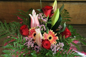 Box: Oriental Lilly& Federation Gerberas & Red Rose $55.00